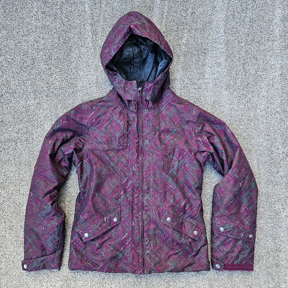 Oakley Recon Ski Snowboard Jacket Purple Black Geometric Insulated Coat Womens S